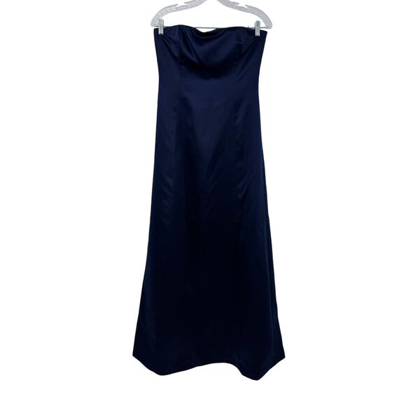 Vintage Nicole Miller Gown Dress 8 Navy Blue Satin Button Back Y2K Prom Formal - Picture 1 of 11